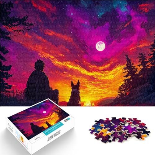 1000-Teile-Puzzle für Teenager Spielspielzeug Silhouette Sonnenuntergang Hund Künstlersammlung, Bildende Kunst52x38cm von QVKZLYFXN