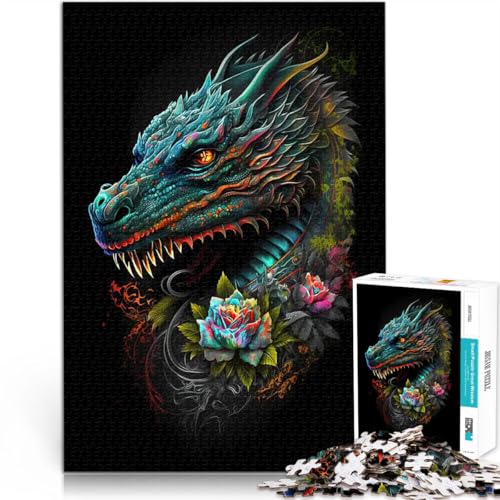 1000-Teile-Puzzle für Teenager Spielzeug-Intellektuelles Spiel Drache mit Blumenmuster Wunschliste mit dem Weihnachtsmann50x70cm von QVKZLYFXN