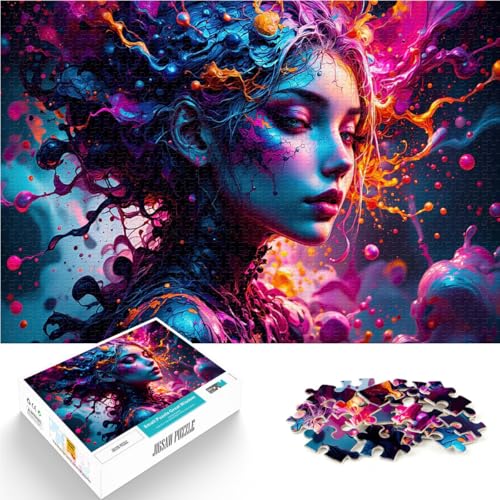 1000-Teile-Puzzle für Teenager Spielzeug Lernspiele Stressabbau Frau in Farbspritzern Geeignet für die Schreibtischdekoration52x38cm von QVKZLYFXN