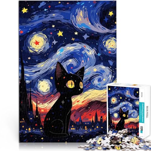 1000-Teile-Puzzle für Teenager Spielzeug Lernspiele Stressabbau Katzennacht Sternenkunst Lernspiel für Geburtstag, Weihnachten52x38cm von QVKZLYFXN