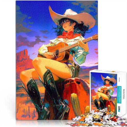 1000-teilige Puzzles für Erwachsene Lernspiele DIY Spielzeug Cowgirl-Gitarrenromanze Lernspiel für Geburtstag, Weihnachten38x26cm von QVKZLYFXN