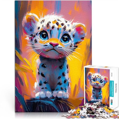 1000-teilige Puzzles für Erwachsene Quizspiel Niedliche Leopardenjunges-Malerei Lustige Aktivitäten für zu Hause, Geburtstagsgeschenk, Reisegeschenk,75x50cm von QVKZLYFXN