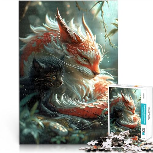 1000-teilige Puzzles für Erwachsene Spielzeug Lernspiele Stressabbau Fantasy Katze Drache Kätzchen Einzigartige Wohndekoration und Geschenke50x70cm von QVKZLYFXN