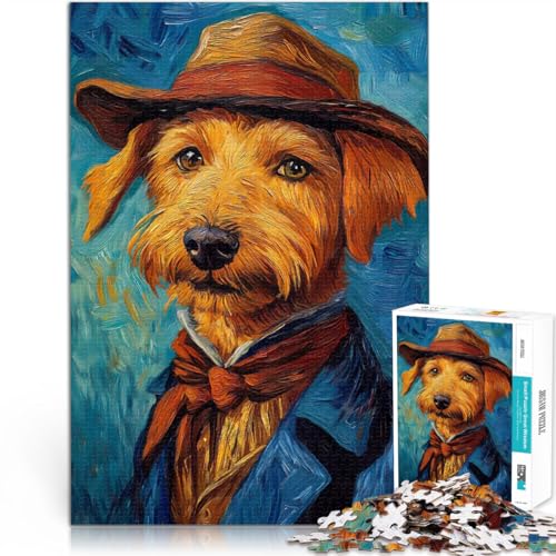 1000-teilige Puzzles für Erwachsene für Lernspiel-Herausforderungsspielzeug Gemälde „Hund mit Hut“ Lernspiel für Geburtstag, Weihnachten38x26cm von QVKZLYFXN