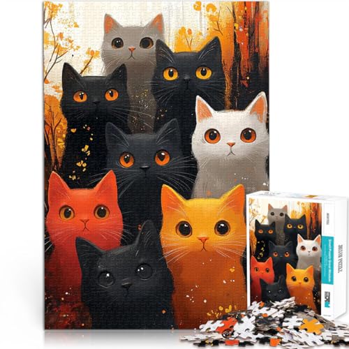 1000-teilige Puzzles für Erwachsene für Lernspiel-Herausforderungsspielzeug Süße Katzen im Herbst Verbessern Sie das Gedächtnis38x52cm von QVKZLYFXN