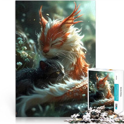 1000-teilige Puzzles für Teenager Herausfordernd Schwierig Fantasy Katze Drache Kätzchen Geschenke für Freunde und Familie50x70cm von QVKZLYFXN
