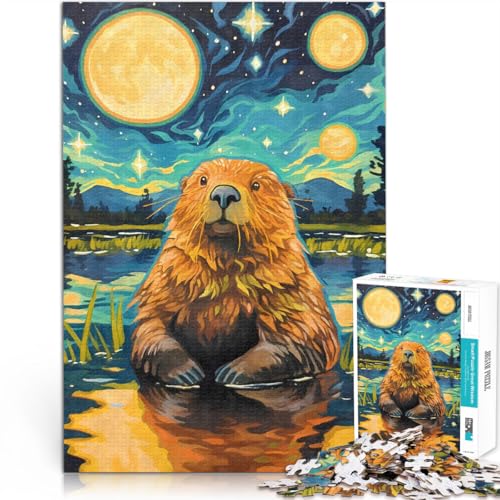 1000-teilige Puzzles für Teenager Lernspiel-Herausforderungsspielzeug Niedliche Biber-Sternennacht Lernspiel für Geburtstag, Weihnachten38x26cm von QVKZLYFXN