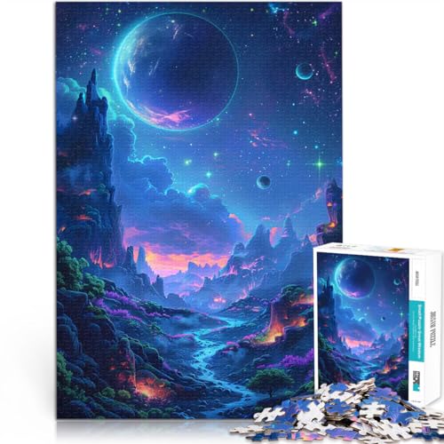 1000-teilige Puzzles für Teenager Spielzeug Lernspiele Stressabbau Neon-Weltraumlandschaft Geburtstagsgeschenk, Geschenke38x26cm von QVKZLYFXN