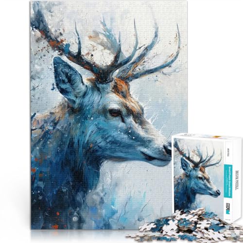 1000-teilige Puzzles für Teenager für Lernspiel-Herausforderungsspielzeug Blaues Hirschporträt mit passendem Poster und Quizblatt38x52cm von QVKZLYFXN