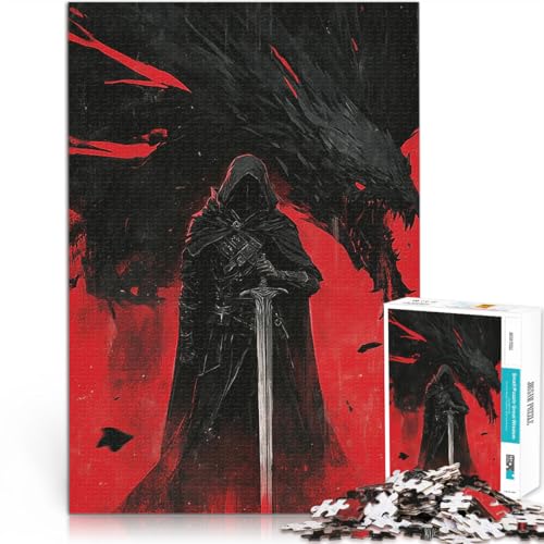 1000-teilige Puzzles für Teenager für Lernspiel-Herausforderungsspielzeug Dunkler Ritter und Drache für Heimdekoration38x52cm von QVKZLYFXN