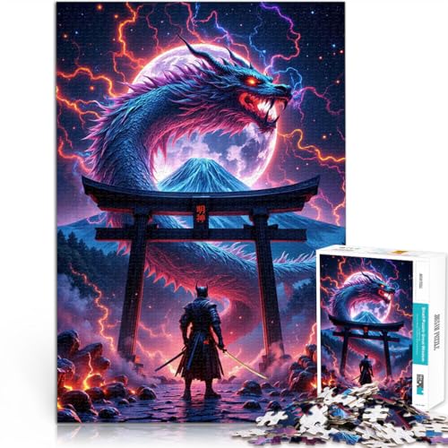 1000-teilige Puzzles für Teenager für Lernspiel-Herausforderungsspielzeug Samurai-Drache-Supermond Lernspiel für Geburtstag, Weihnachten38x26cm von QVKZLYFXN