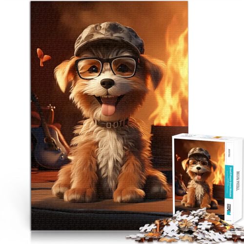 1000-teilige Puzzles für Teenager für Lernspiel-Herausforderungsspielzeug Süßer Hund mit Brille Lernspiel für Geburtstag, Weihnachten38x26cm von QVKZLYFXN