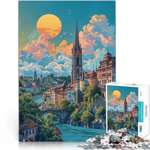 1000-teiliges Puzzle für Erwachsene Lernspiele DIY Spielzeug Sonnenuntergang Basel Schweiz Lernspiel für Geburtstag, Weihnachten38x26cm von QVKZLYFXN
