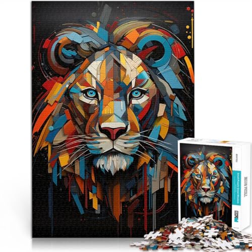 1000-teiliges Puzzle für Erwachsene Lernspiele Heimdekoration Abstrakter geometrischer Löwe Lernspiel für Geburtstag, Weihnachten38x26cm von QVKZLYFXN
