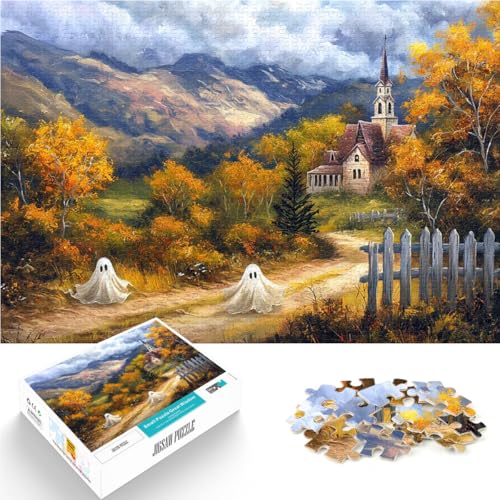 1000-teiliges Puzzle für Erwachsene Lernspiele Heimdekoration Gruselige Kirche im Herbst Geeignet für die Schreibtischdekoration50x70cm von QVKZLYFXN