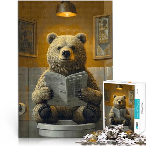 1000-teiliges Puzzle für Erwachsene Lernspielzeug für die ganze Familie Bär liest auf Toilette Lernspiel für Geburtstag, Weihnachten50x70cm von QVKZLYFXN