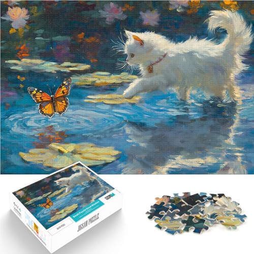 1000-teiliges Puzzle für Erwachsene Pädagogisches Familienspiel Katze und Schmetterling am Teich Geschenke für Freunde und Familie75x50cm 1000-teiliges Puzzle für Erwachsene Pädagogisches Familienspiel Katze und Schmetterling am Teich Geschenke für Freunde und Familie75x50cm von QVKZLYFXN