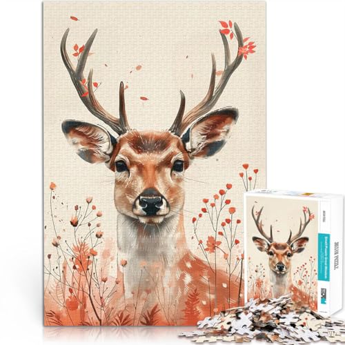 1000-teiliges Puzzle für Erwachsene Quizspiel Hirsch im Herbst mit Blumen und floralem Hintergrund im Aquarellstil Perfekte Dekoration38x26cm 1000-teiliges Puzzle für Erwachsene Quizspiel Hirsch im Herbst mit Blumen und floralem Hintergrund im Aquarellstil Perfekte Dekoration38x26cm von QVKZLYFXN