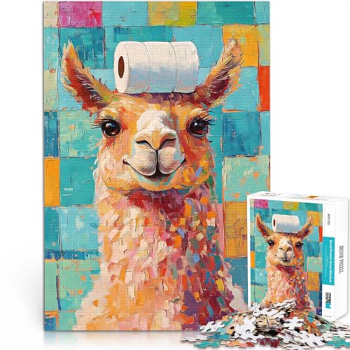 1000-teiliges Puzzle für Erwachsene Stressabbau-Spielzeug Lama mit Toilettenpapierhut Geeignet für die Schreibtischdekoration38x26cm von QVKZLYFXN