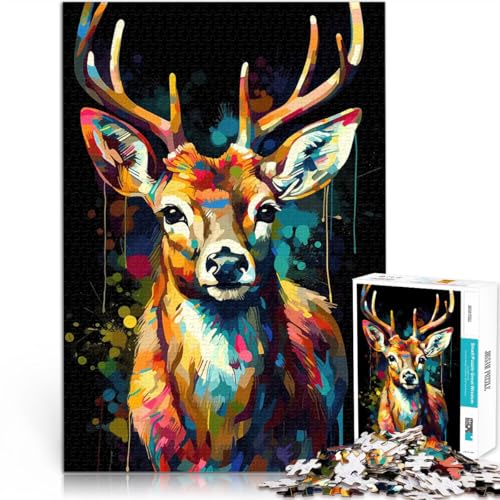 1000-teiliges Puzzle für Teenager Herausforderndes Spielspielzeug Hirsch-Kunststil 3 Einzigartige Geburtstags- und Geschenkideen38x52cm von QVKZLYFXN