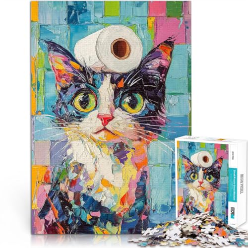 1000-teiliges Puzzle für Teenager Herausforderndes Spielspielzeug Katze mit Toilettenpapier Lernspiel für Geburtstag, Weihnachten50x70cm von QVKZLYFXN