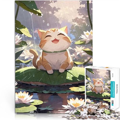 1000-teiliges Puzzle für Teenager Lernspiel-Herausforderungsspielzeug Lächelnde Katze im Regen Einzigartige Wohndekoration und Geschenke50x70cm von QVKZLYFXN