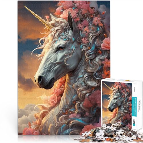 1000-teiliges Puzzle für Teenager Lernspiele Heimdekoration Florales magisches Einhorn Lernspiel für Geburtstag, Weihnachten38x26cm von QVKZLYFXN