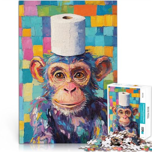 1000-teiliges Puzzle für Teenager Quizspiel Schimpanse mit Toilettenpapierhut denn eignet ganze Familie75x50cm von QVKZLYFXN