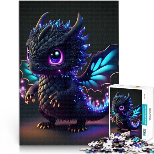 1000-teiliges Puzzle für Teenager Spielzeug Lernspiele Stressabbau Babydrache Neon Geeignet für die Schreibtischdekoration38x26cm von QVKZLYFXN