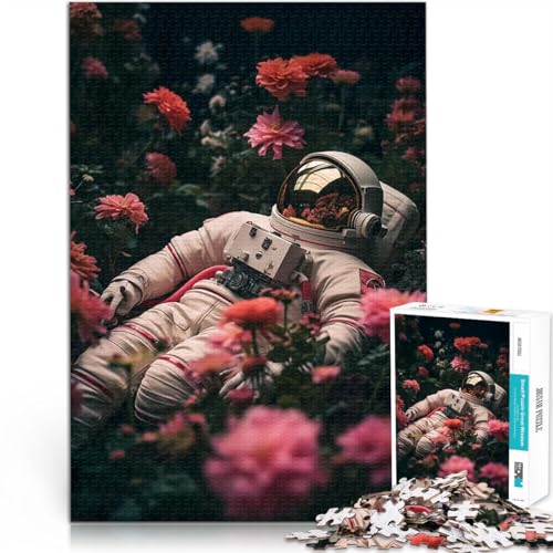 1000-teiliges Puzzle für Teenager lustige Spiele für die ganze Familie Astronaut im Blumenfeld Lernspiel für Geburtstag, Weihnachten38x26cm von QVKZLYFXN