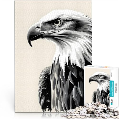 1000-teiliges Teenager-Puzzle Denkspiel Vintage Schwarz-Weiß-Porträt eines Weißkopfseeadlers Geschenke für Freunde und Familie50x70cm von QVKZLYFXN