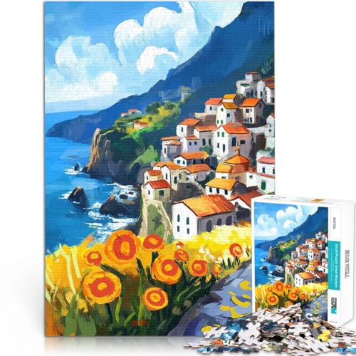 Puzzle 1000 Teile für Erwachsene Anspruchsvolles Spiel und Familienspaß Küstendorf-Gemälde Geschenke für Freunde und Familie38x26cm von QVKZLYFXN
