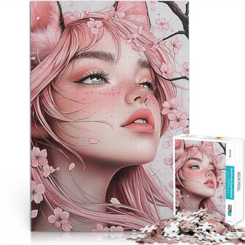 Puzzle 1000 Teile für Erwachsene DIY-Spielzeug Rosahaariges Mädchen mit Kirschblüten Geburtstagsgeschenk, Geschenke38x26cm von QVKZLYFXN