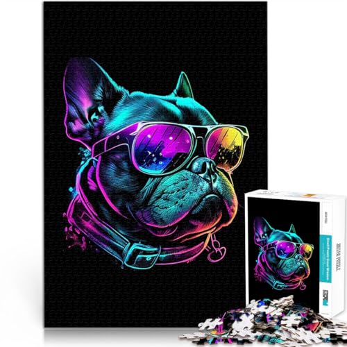Puzzle 1000 Teile für Erwachsene Dekomprimierendes intellektuelles Lernspielzeug Französische Bulldogge Kunstwerk Geschenk50x70cm von QVKZLYFXN