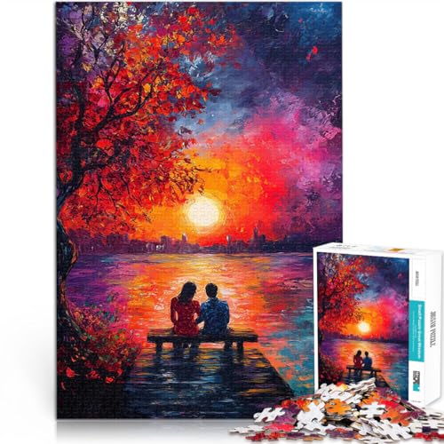 Puzzle 1000 Teile für Erwachsene Lernspiel-Herausforderungsspielzeug Paar Sonnenuntergang Malerei einzigartiges Herausforderungsspiel38x52cm von QVKZLYFXN