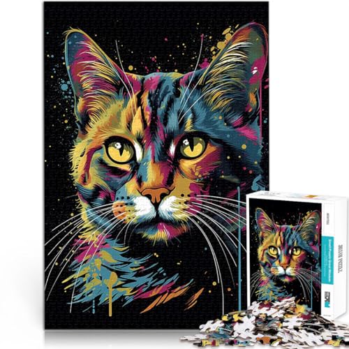 Puzzle 1000 Teile für Erwachsene Lernspiele Heimdekoration Bunte Katze mit Tropfen Geburtstagsgeschenk, Geschenke38x52cm von QVKZLYFXN