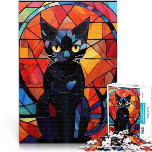 Puzzle 1000 Teile für Erwachsene Lernspiele Heimdekoration Schwarze Katze Buntglas Lernspiel für Geburtstag, Weihnachten50x70cm von QVKZLYFXN