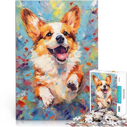 Puzzle 1000 Teile für Erwachsene Quizspiel Palette Corgi Hund Malerei mit vollständig ineinander greifenden, zufällig geformten Teilen75x50cm von QVKZLYFXN