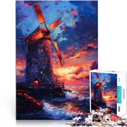 Puzzle 1000 Teile für Erwachsene Spiele Spielzeug Geschenk Sonnenuntergangs-Windmühle Geeignet für die Schreibtischdekoration38x26cm von QVKZLYFXN
