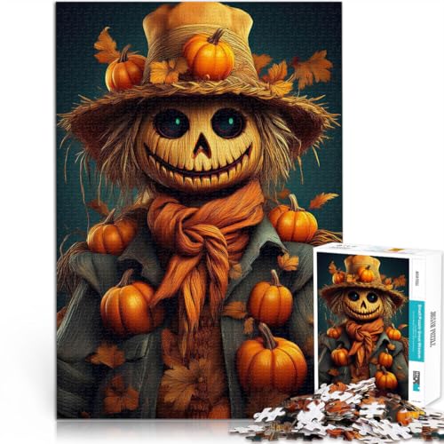 Puzzle 1000 Teile für Erwachsene Spielzeug Lernspiele Stressabbau Lächelnde Vogelscheuche mit Kürbissen Heimdekoration75x50cm von QVKZLYFXN