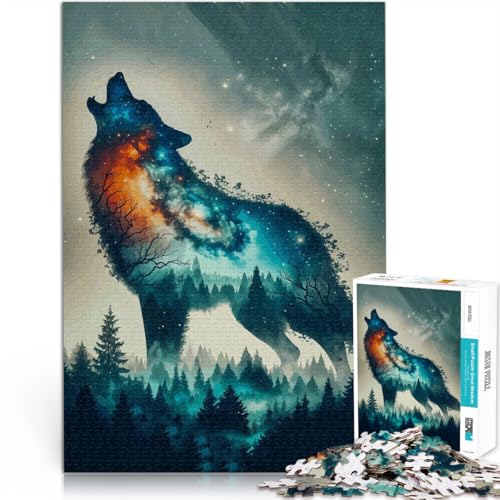 Puzzle 1000 Teile für Erwachsene Spielzeug Lernspiele Stressabbau Wolf Doppelbelichtung Verbessern Sie das Gedächtnis75x50cm von QVKZLYFXN