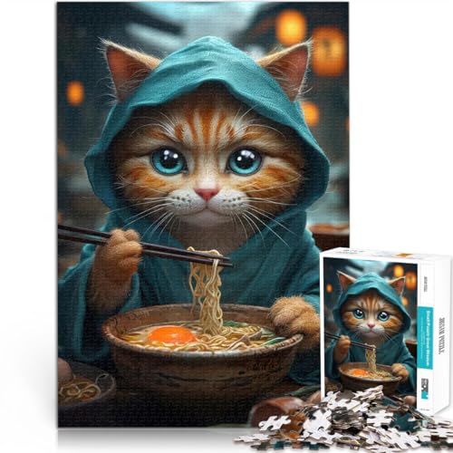 Puzzle 1000 Teile für Erwachsene für Lernspiel-Herausforderungsspielzeug Katze isst Ramen Verbessern Sie das Gedächtnis38x52cm von QVKZLYFXN