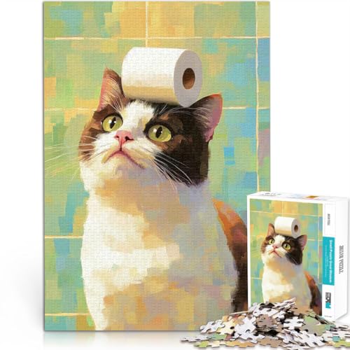 Puzzle 1000 Teile für Erwachsene für Lernspiel-Herausforderungsspielzeug Katze mit Toilettenpapier Wunschliste mit dem Weihnachtsmann38x52cm von QVKZLYFXN