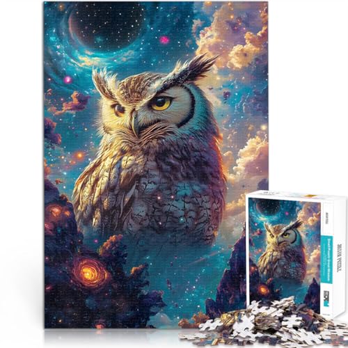 Puzzle 1000 Teile für Erwachsene für Lernspiel-Herausforderungsspielzeug Kosmische Eule und Planet Weltraum Gutes Geschenk38x52cm von QVKZLYFXN