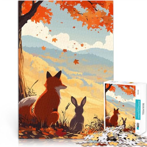 Puzzle 1000 Teile für Jugendliche Entspannungsspiele Fuchs und Kaninchen Herbstlandschaft Geburtstagsgeschenk, Geschenke, Wandkunst50x70cm von QVKZLYFXN