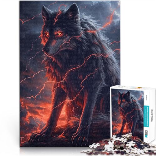 Puzzle 1000 Teile für Jugendliche Herausforderndes Spielspielzeug schwarzer Wolf mit roten Augen Wunschliste mit dem Weihnachtsmann50x70cm von QVKZLYFXN
