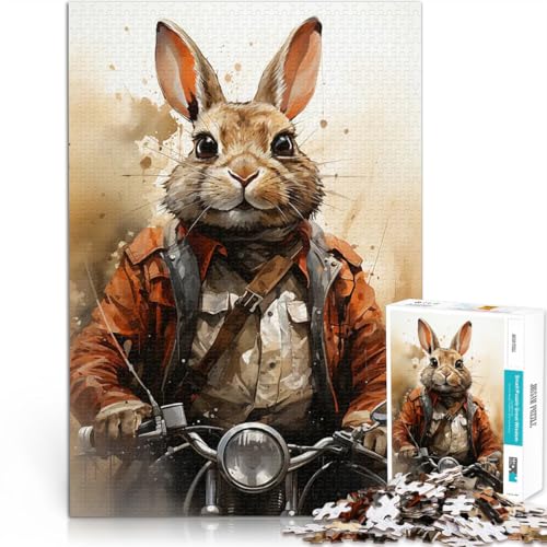 Puzzle 1000 Teile für Jugendliche Lernspiele DIY Spielzeug Kaninchen auf einem Motorrad einzigartiges Herausforderungsspiel38x26cm von QVKZLYFXN