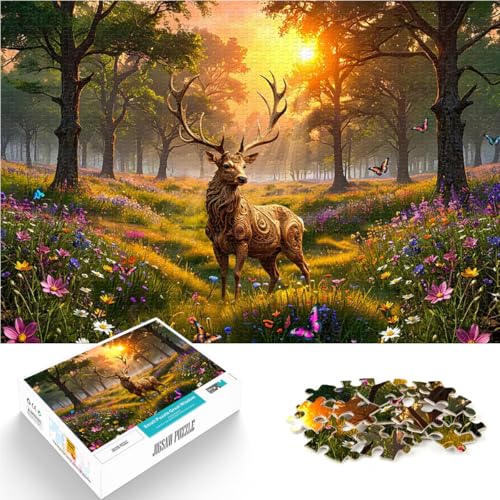 Puzzle 1000 Teile für Jugendliche Lernspiele Heimdekoration Wald Hirsch Sonnenuntergang Lernspiel für Geburtstag, Weihnachten52x38cm von QVKZLYFXN