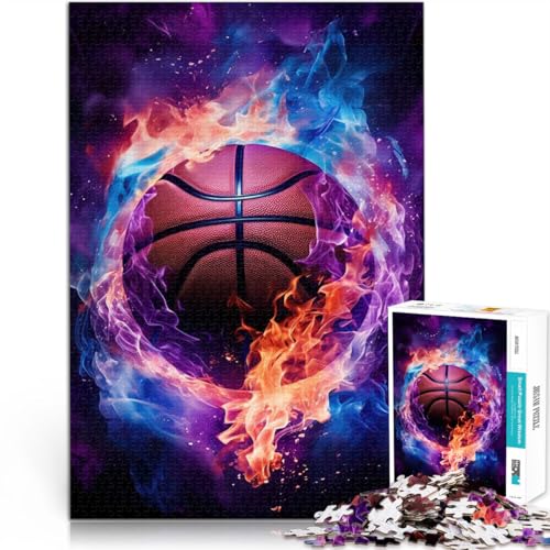 Puzzle 1000 Teile für Jugendliche Pädagogisches Spielzeug zum Stressabbau Flammenumhüllter Basketball Geschenkideen38x26cm von QVKZLYFXN
