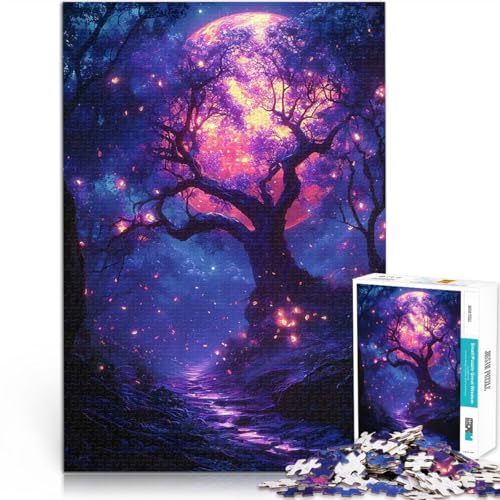 Puzzle 1000 Teile für Jugendliche Pädagogisches Spielzeug zum Stressabbau Neon-Mondscheinwald einzigartiges Herausforderungsspiel75x50cm von QVKZLYFXN